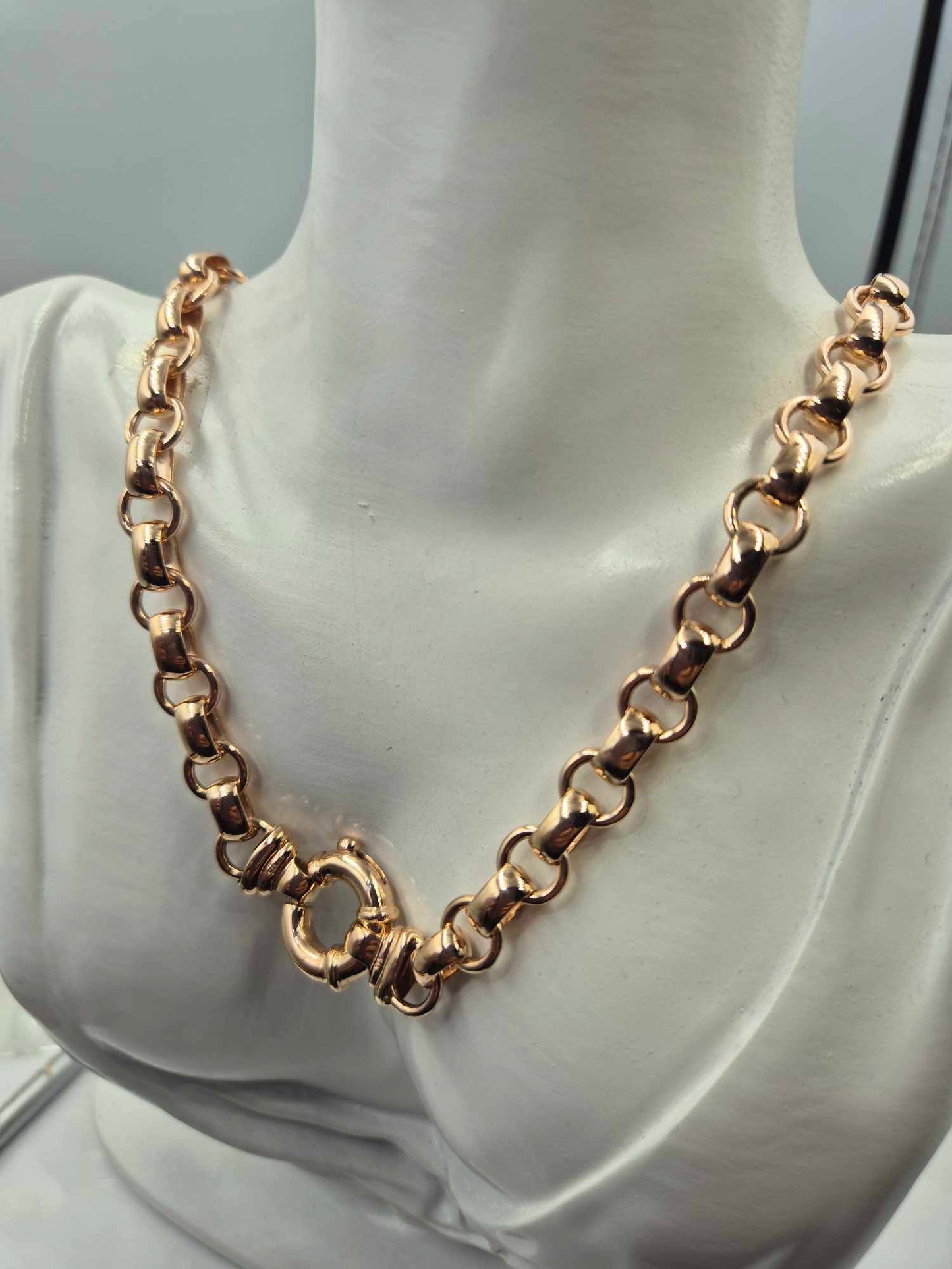 Genuine 9ct Yellow, Rose or White Gold 375,Solid Heavy Oval Belcher Necklace Chain 60grams 60cm