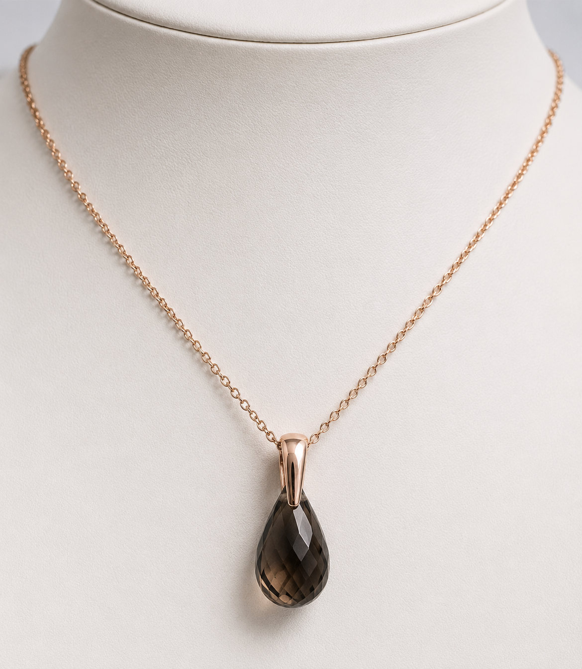 Sterling Silver 925 Rose Gold GP Smoky Quartz Pendant with 55cm Necklace