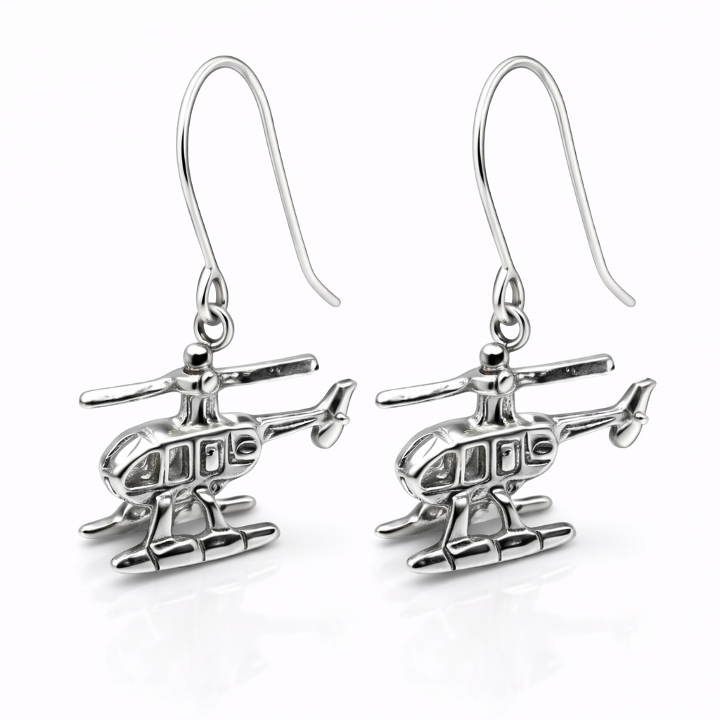 Genuine Sterling Silver 925 Helicopter Chopper Hook Earrings