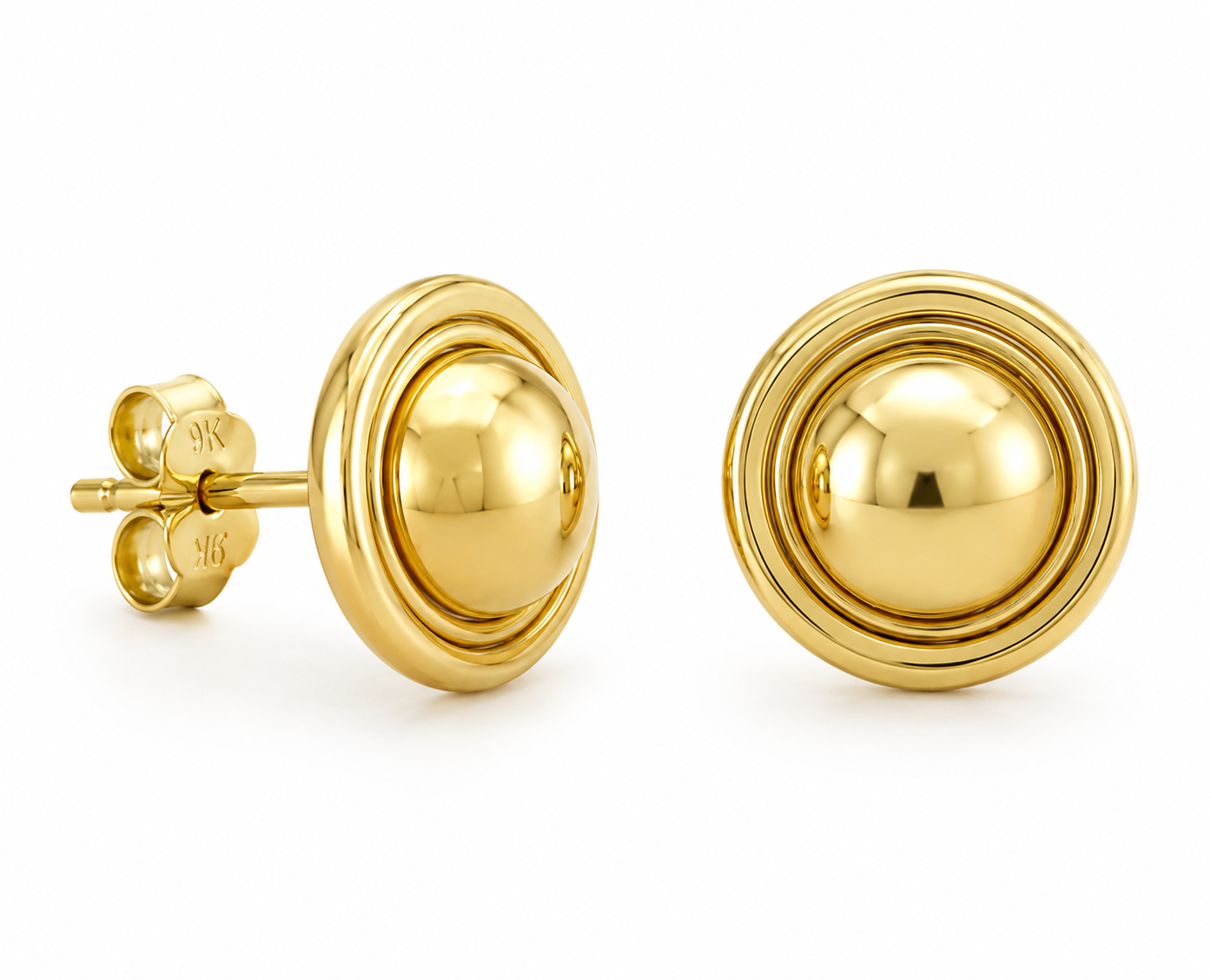 Genuine 9ct 9k 375 Yellow Gold 7mm Dome Studs with Fancy Border