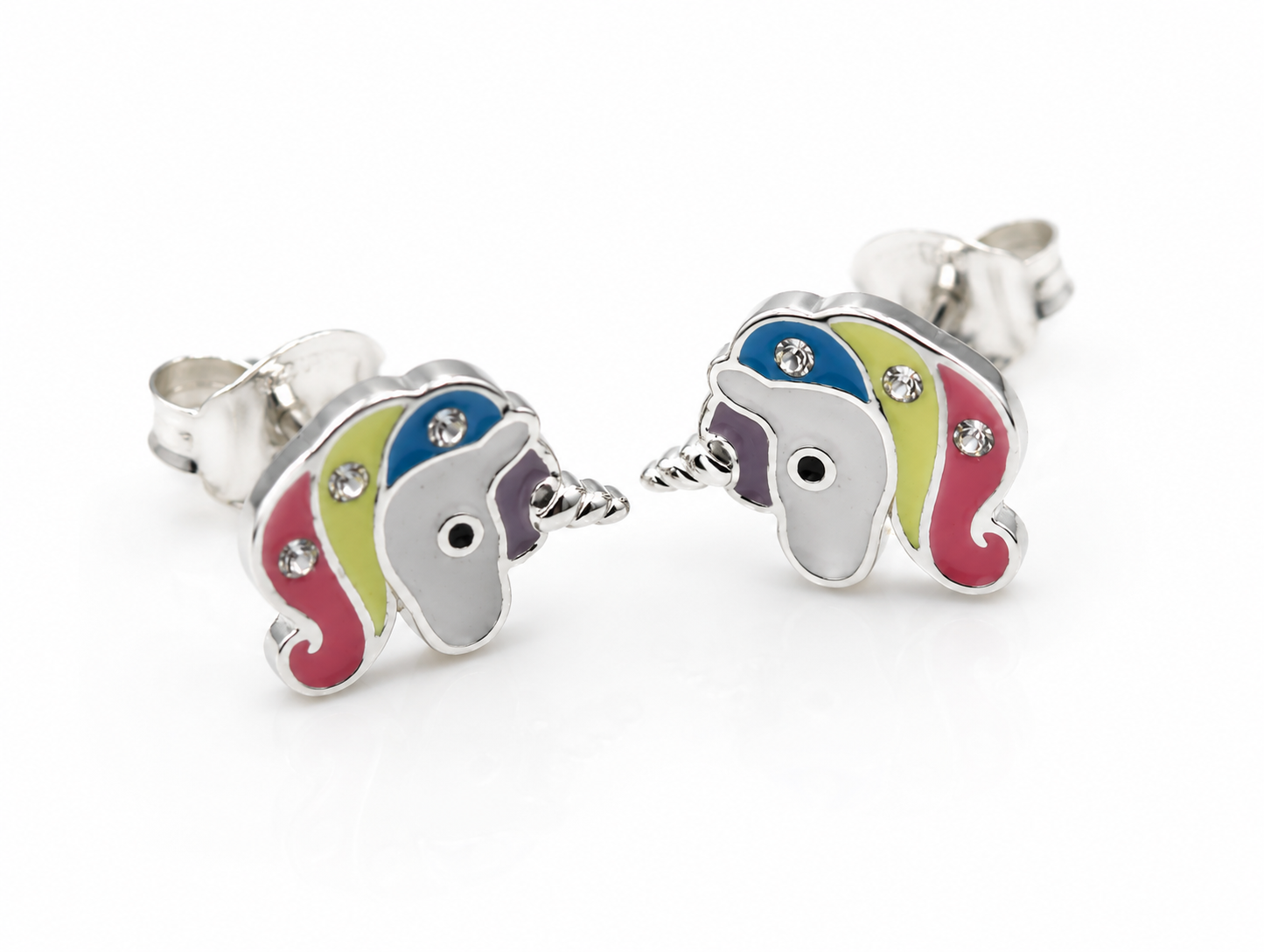 Genuine Sterling Silver 925 Unicorn Studs with Crystal Stud Earrings