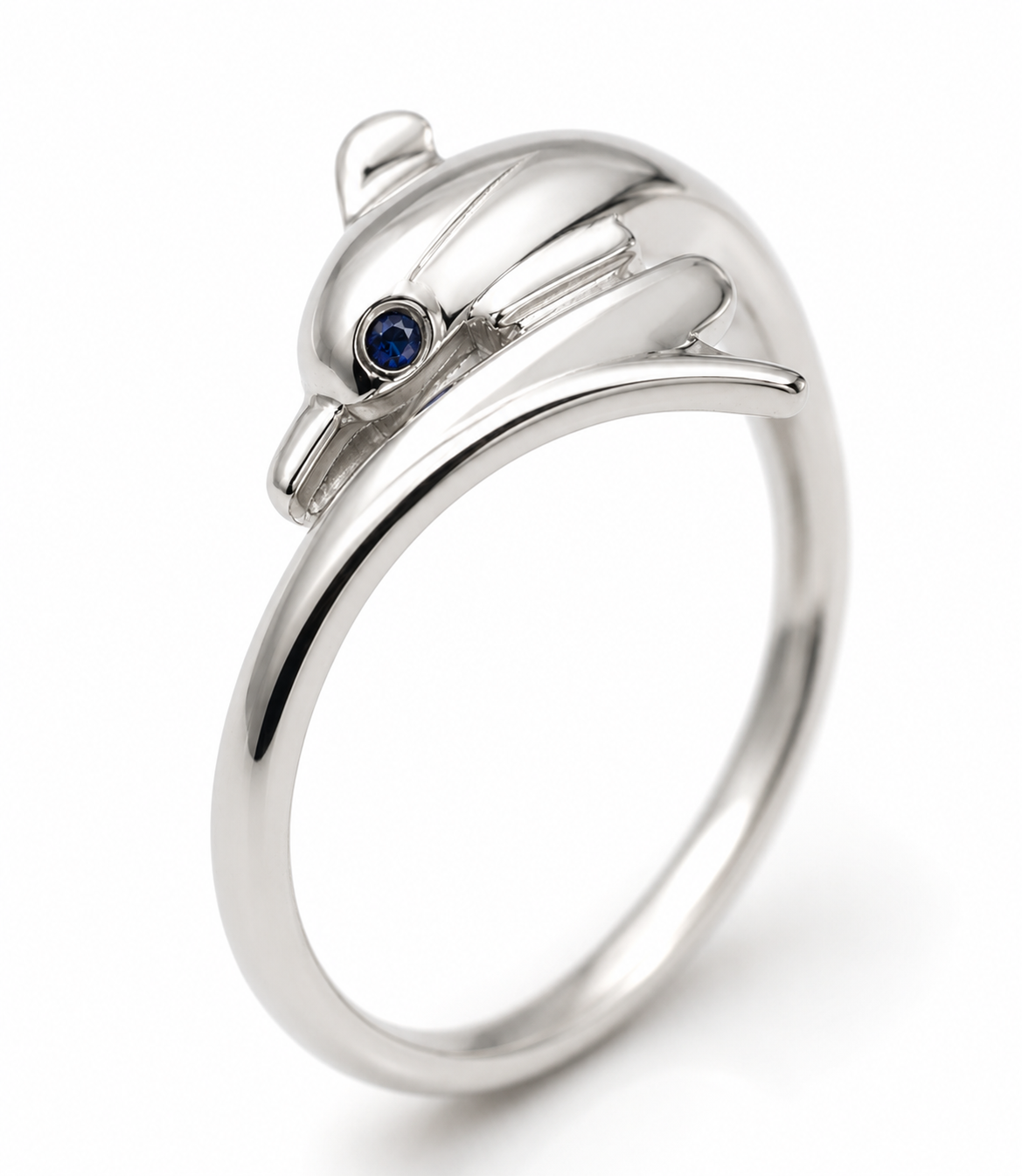 Genuine 9ct 9k 375 Yellow, Rose or White Gold or Sterling Silver Sapphire Dolphin Ring - Choose your ring size from H to P
