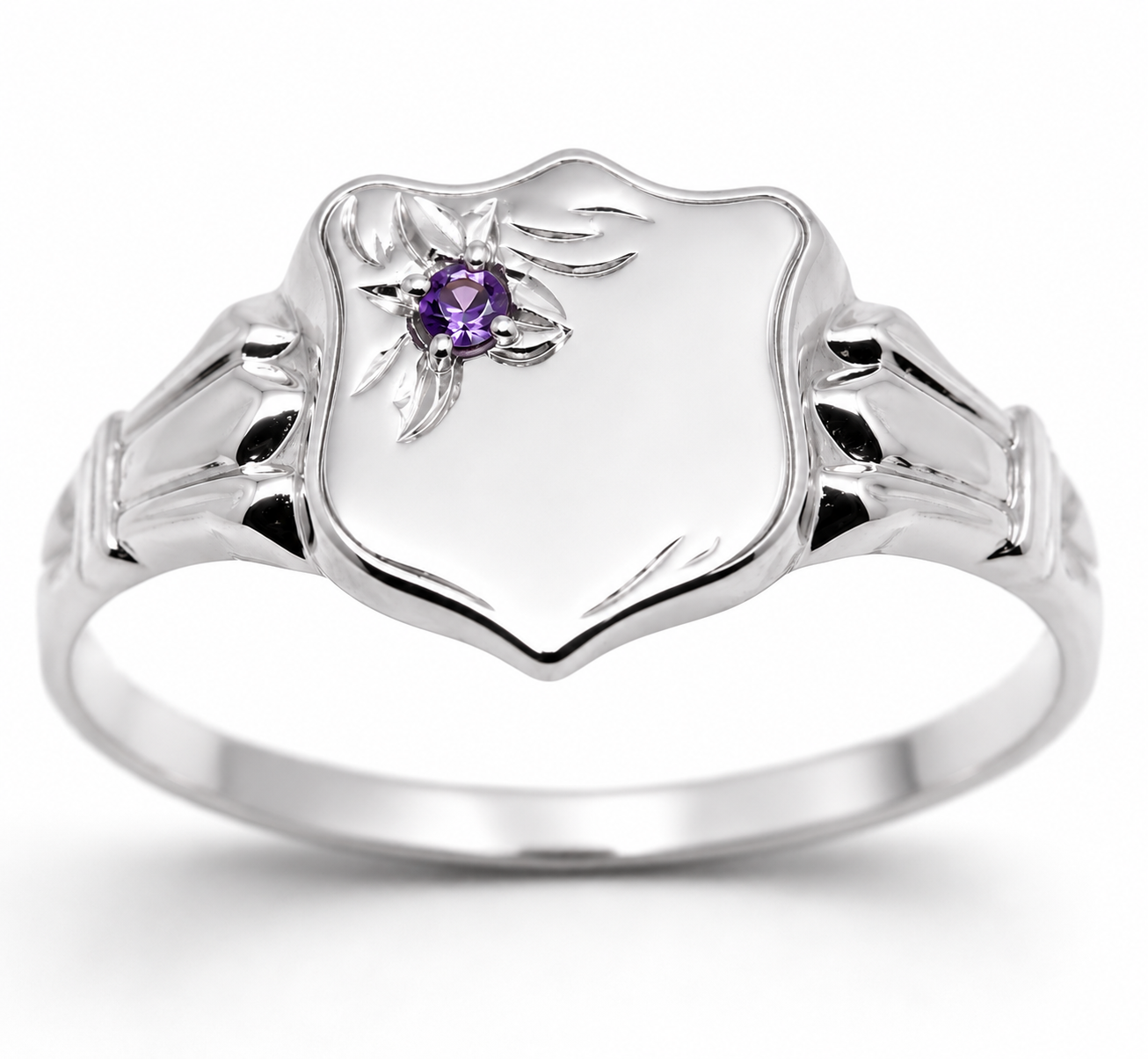 Genuine 9ct 9k 375 Small Yellow, Rose or White Gold Amethyst Shield Signet Ring - Choose your size H to P