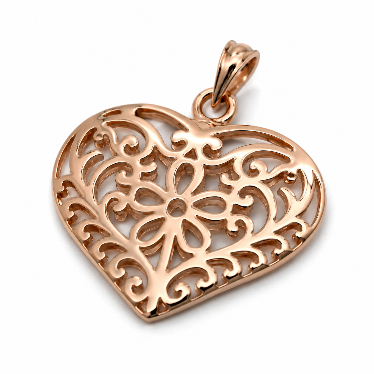 Kaedesigns Genuine 9ct 9K 375 Large Yellow, Rose or White Gold Filigree Flower Double Sided Heart Pendant
