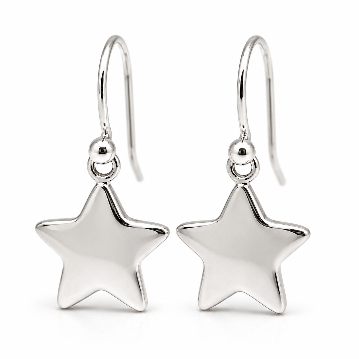 Genuine 9ct 9k 375 Yellow, Rose or White Gold Dangle Hook Star Flat Disc Earrings