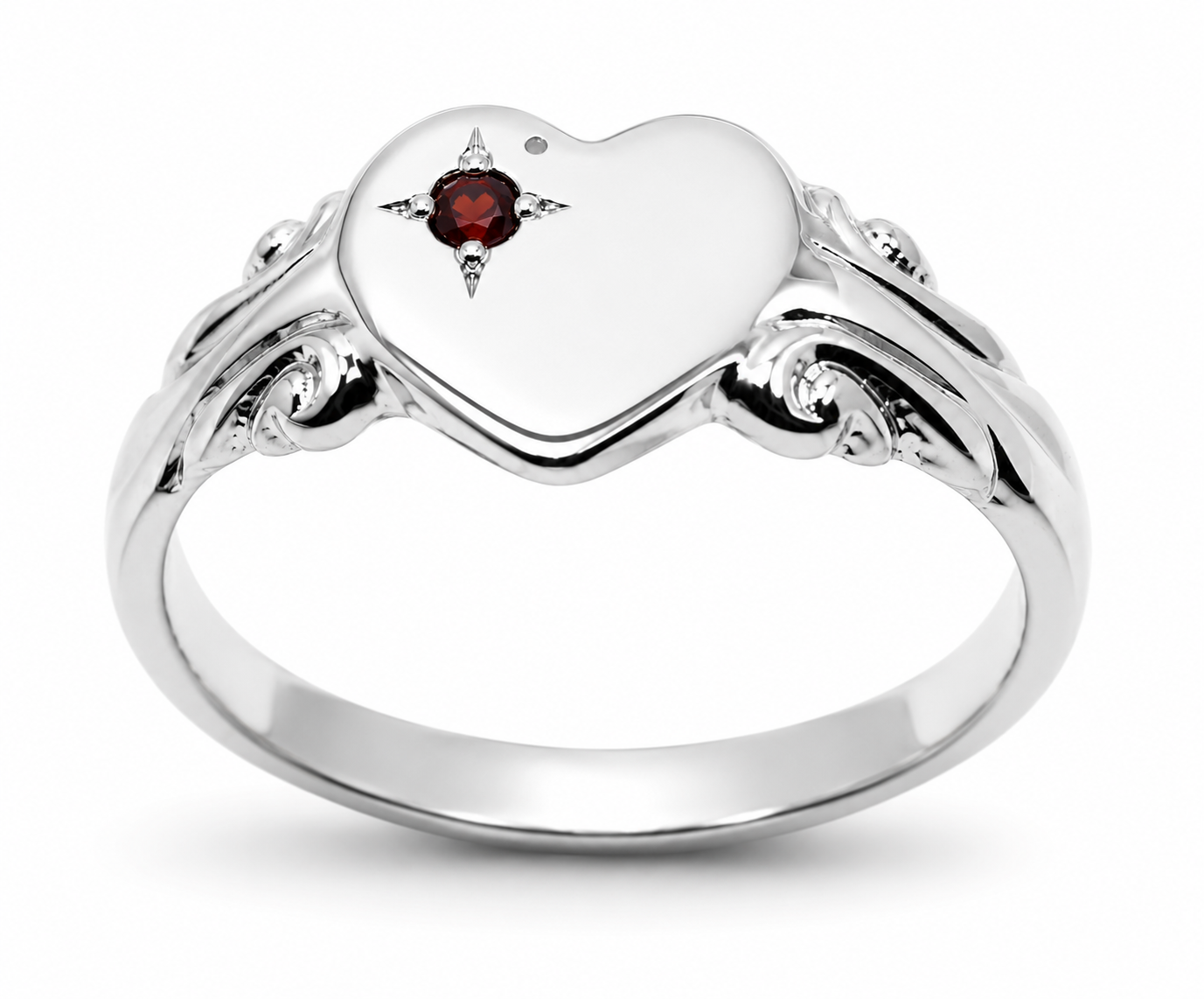 Genuine 9ct 9k 375 Yellow, Rose or White Gold Heart Garnet Signet Ring - January Birthstone (Copy) (Copy)