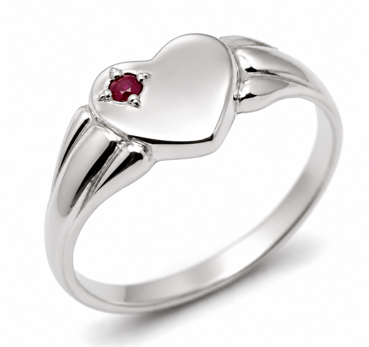 Genuine 9ct 9k 375 Yellow, Rose or White Gold Heart Ruby Signet Ring - July Birthstone