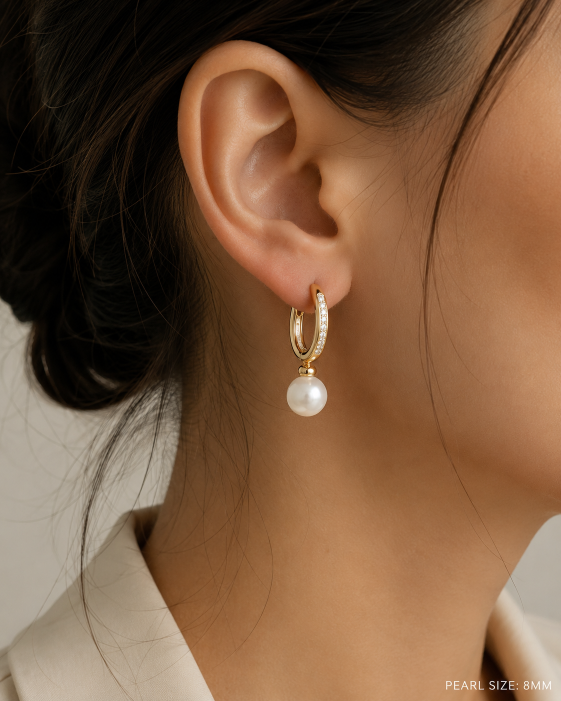 Kaedesigns 9ct Yellow Gold Diamond Set Cultured Pearl Ball Drop Huggie Earrings