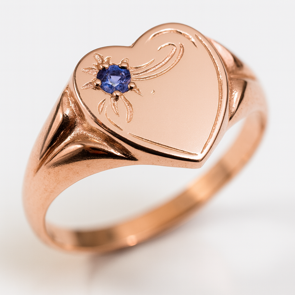 Genuine 9ct 9K Rose Gold Blue Tanzanite (Birthstone- December) Signet Ring 265