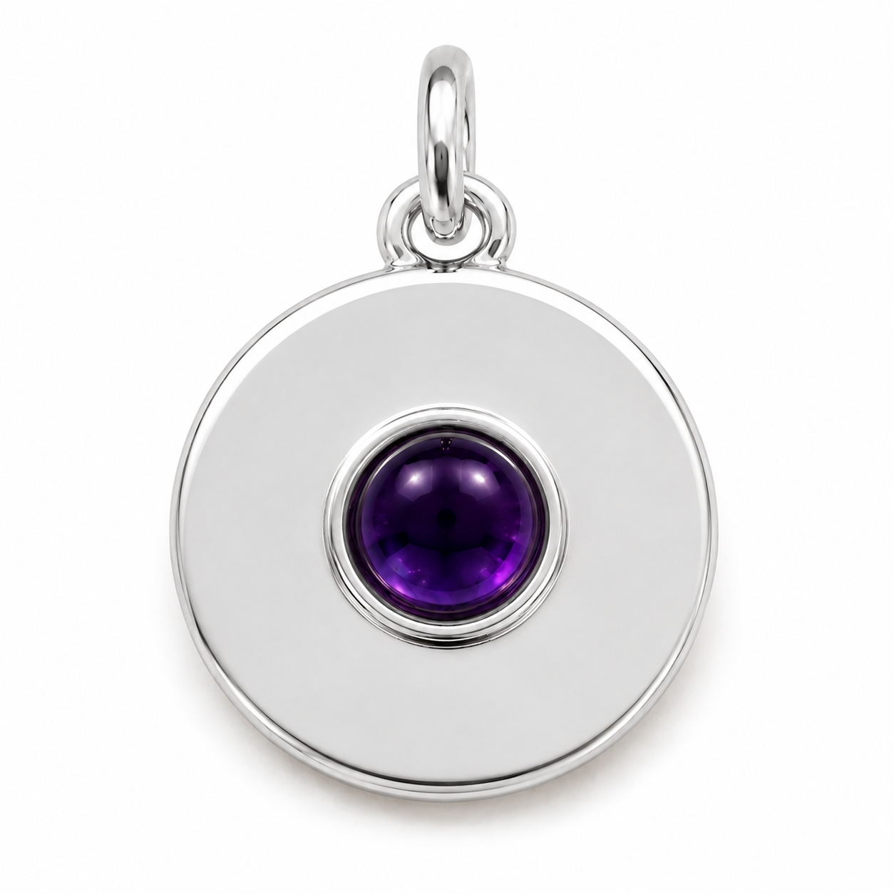 Genuine 9ct 9K 375 Yellow, Rose or White Gold 12mm Cabochon Purple Amethyst Disc round circle pendant