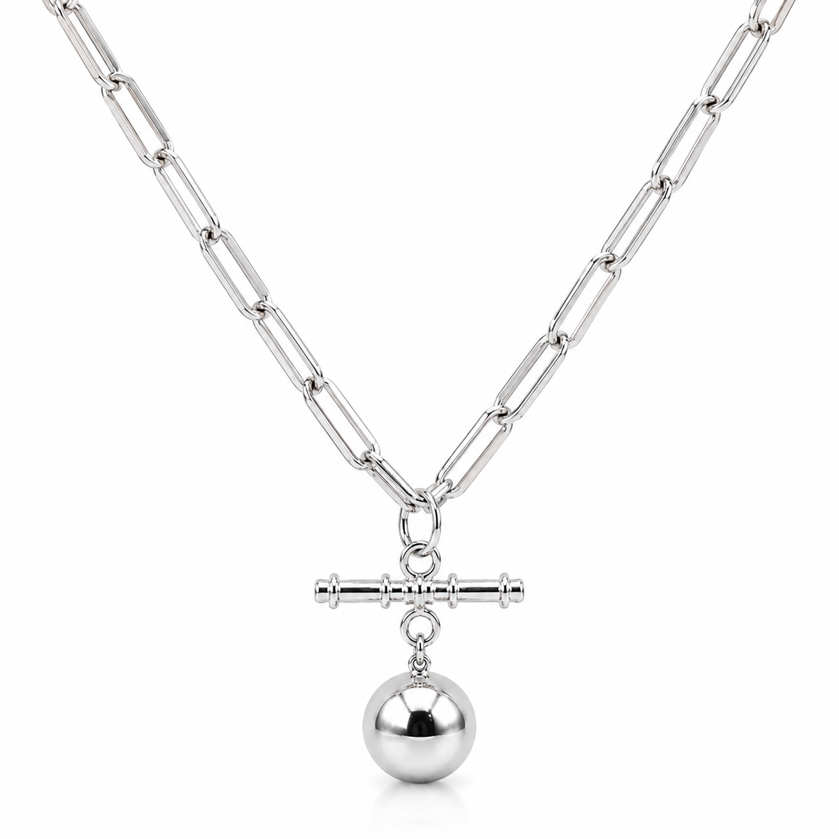 Genuine 9ct 9k 375 Yellow, Rose or White Gold Paperclip Necklace Chain 50cm + T-Bar + 14mm Ball