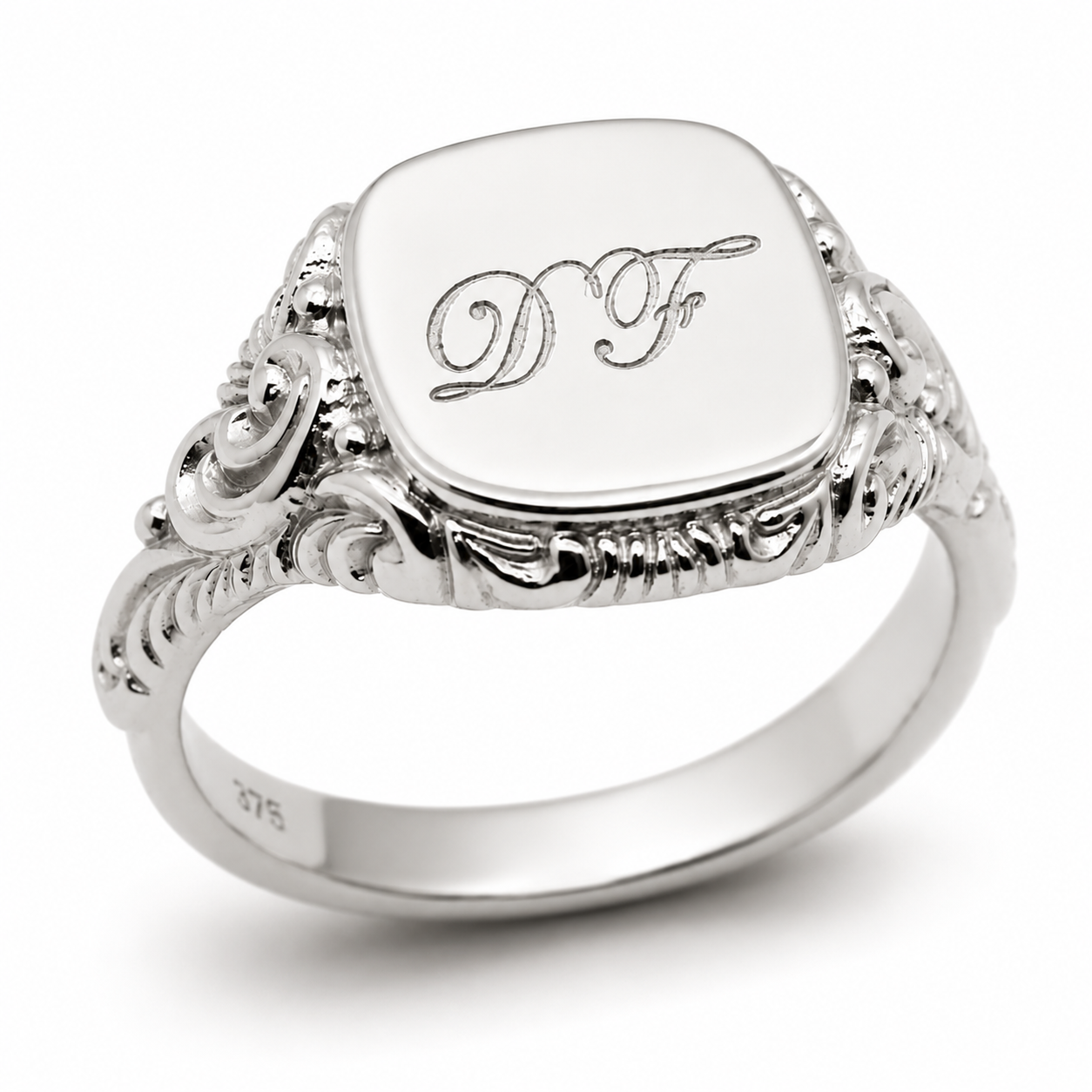 Size S Genuine 9ct 9k Yellow, Rose or White Gold Square Engraved With Your Initials Signet Ring 335