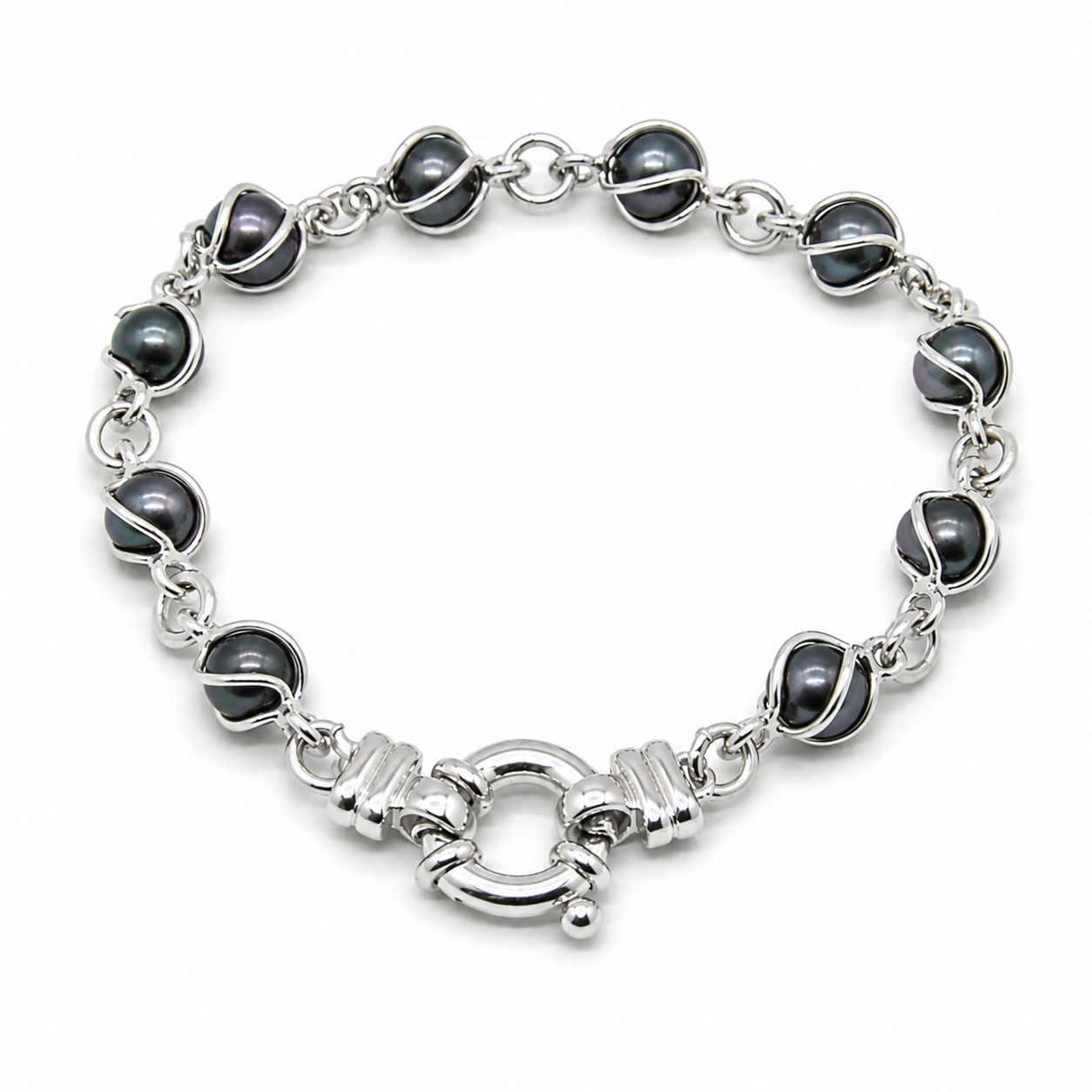 Genuine 9kt 9ct 375 Yellow, Rose or White Gold Bolt Ring Freshwater Black Pearl Bracelet
