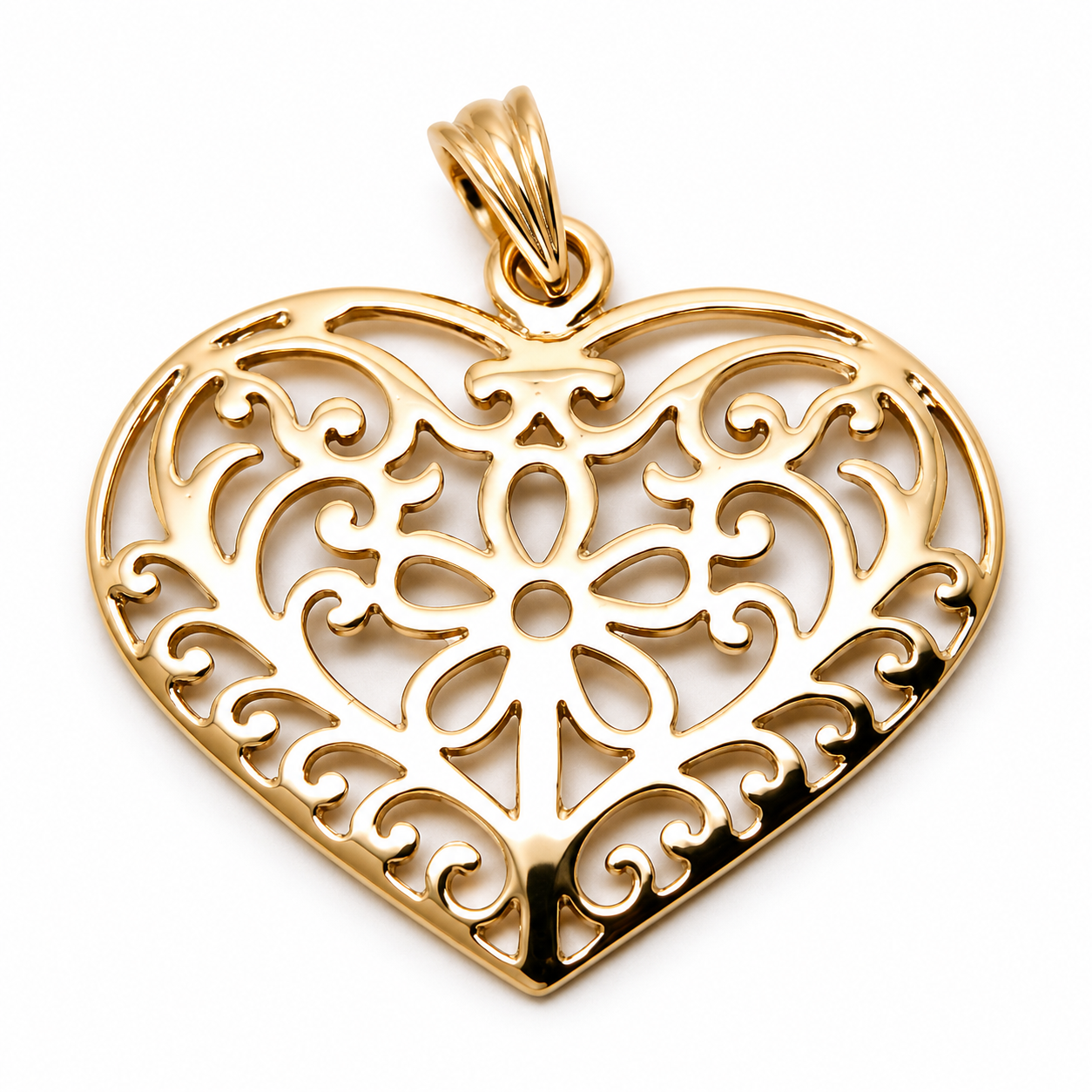 Kaedesigns Genuine 9ct 9k 375 Large Yellow, Rose or White Gold Filigree Flower Heart Pendant