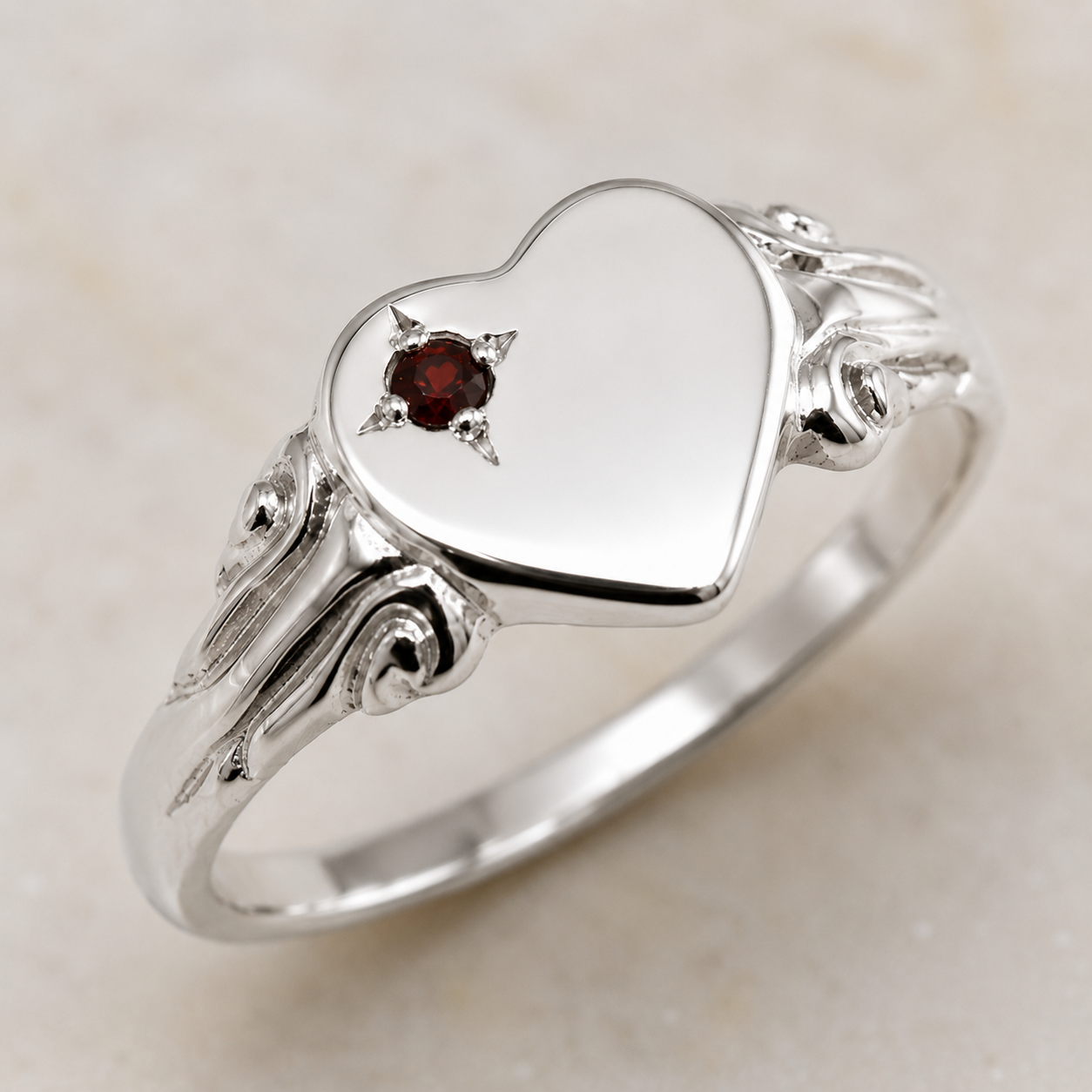 Genuine 9ct 9k 375 Yellow, Rose or White Gold Heart Ruby Signet Ring - July Birthstone