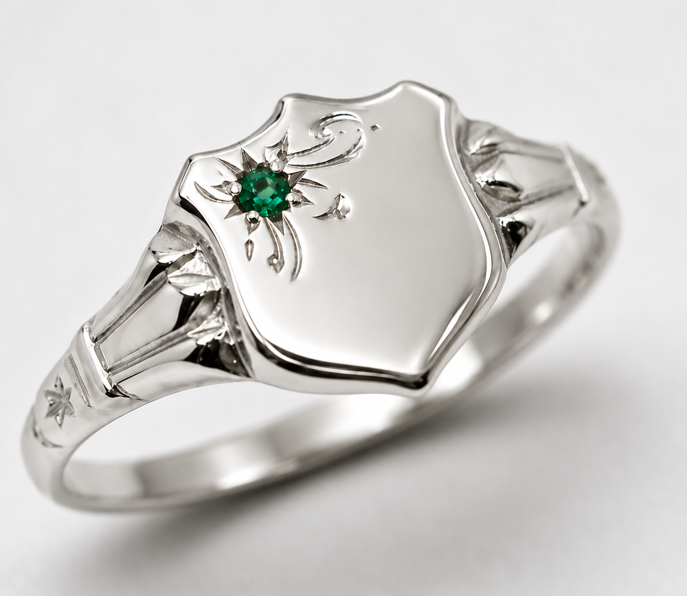 Genuine 9ct 9k 375 Small Yellow, Rose or White Gold Childs Emerald Shield Signet Ring - Choose your size
