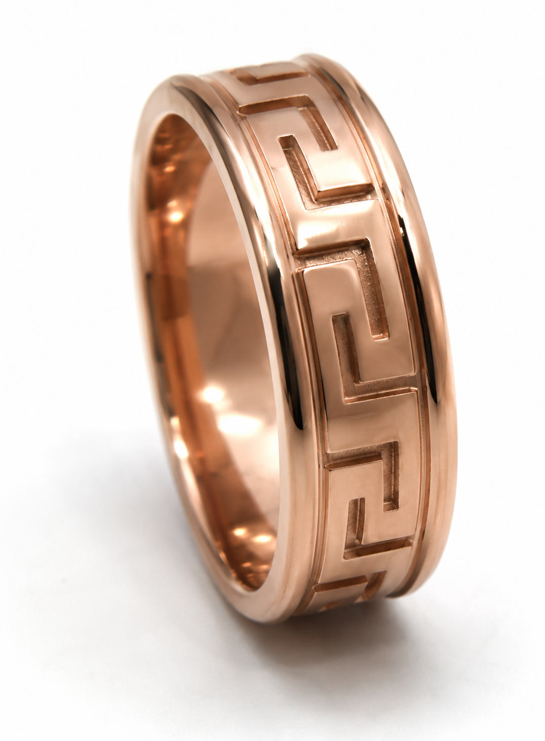 Kaedesigns, Genuine 9ct 9K 375 Rose Solid Polished or Matt Gold Large Greek Key Ring In Your Size