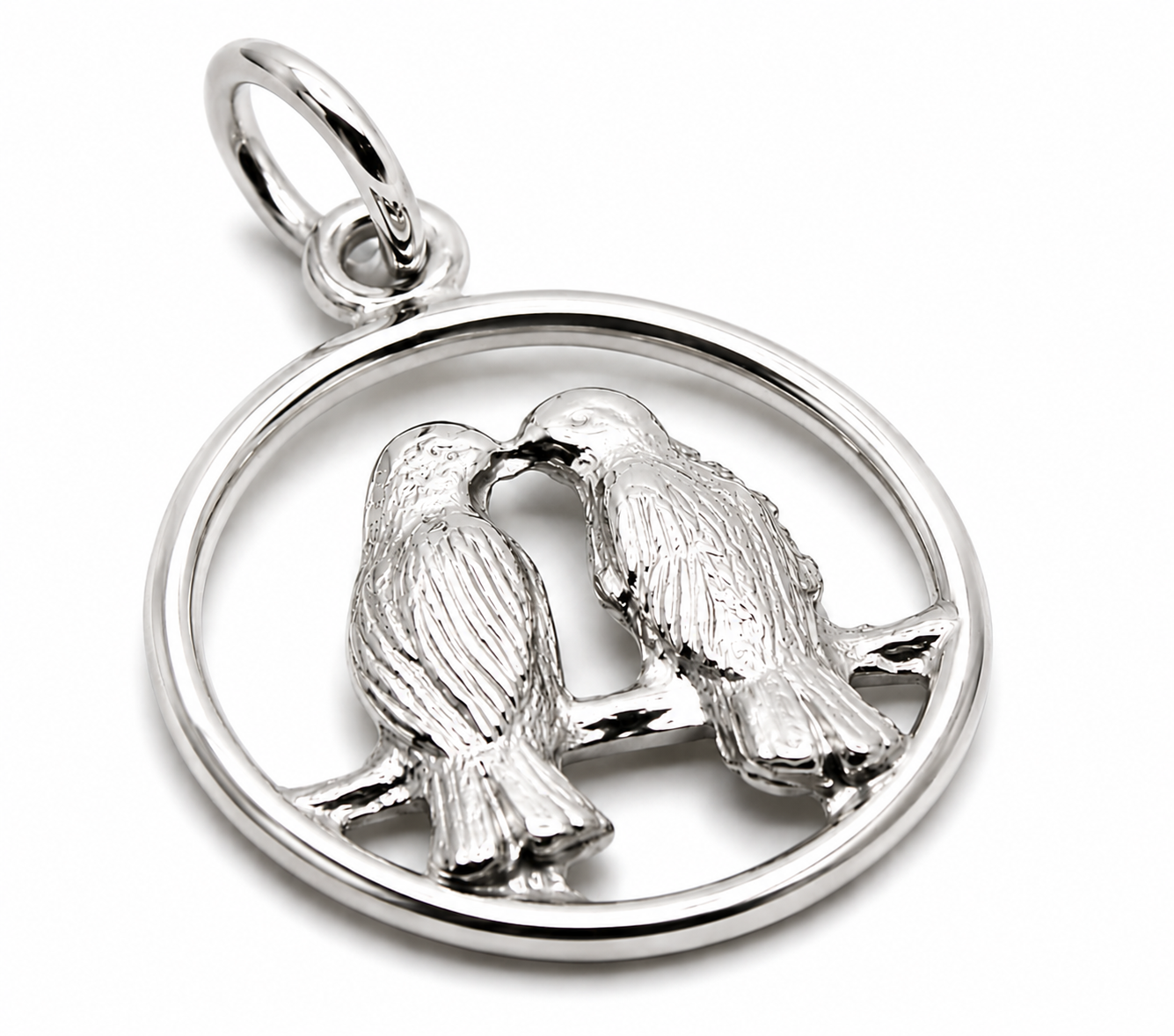 Genuine 9ct Yellow, Rose, White Gold or Silver Lovebirds Love Birds Pendant