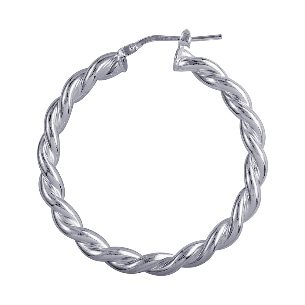Genuine Large Sterling Silver 925 38mm Round Twist Twisted Hoop Earrings