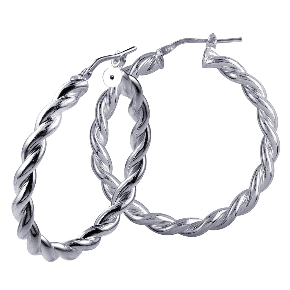 Genuine Large Sterling Silver 925 38mm Round Twist Twisted Hoop Earrings