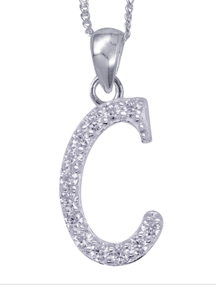 Sterling Silver Cubic Zirconia Initial Pendants A to Z with 45cm + 5cm Extender Chain