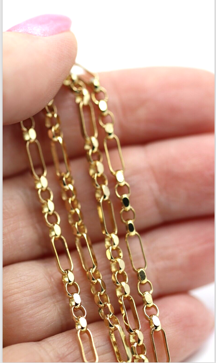 Genuine 45cm 9ct 9K Yellow Gold Fancy Link Chain Necklace with T-Bar