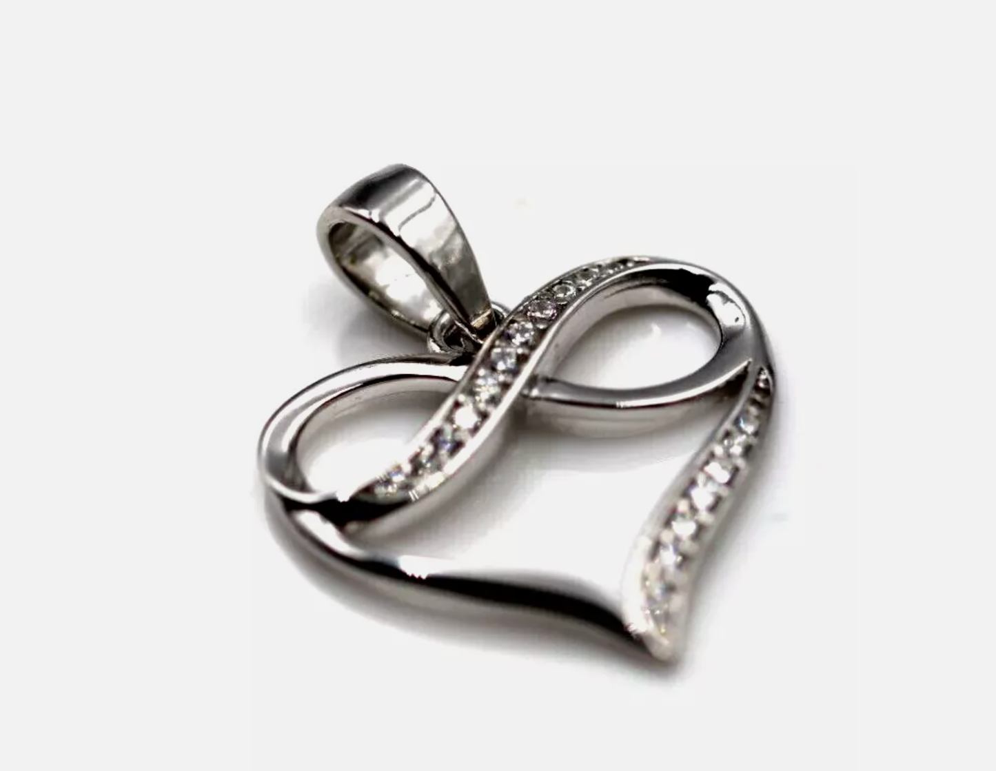 Genuine Sterling Silver CZ Infinity Heart Pendant 18x17mm