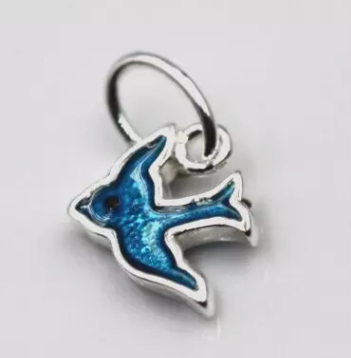 Genuine Sterling Silver 925 Enamel Blue Bird Pendant / Charm