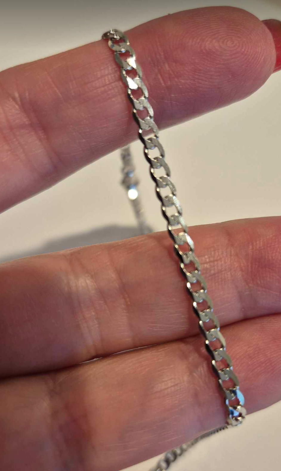 Genuine Solid 9ct 9k White Gold Kerb Curb Chain 3mm Wide 50cm 7.4grams