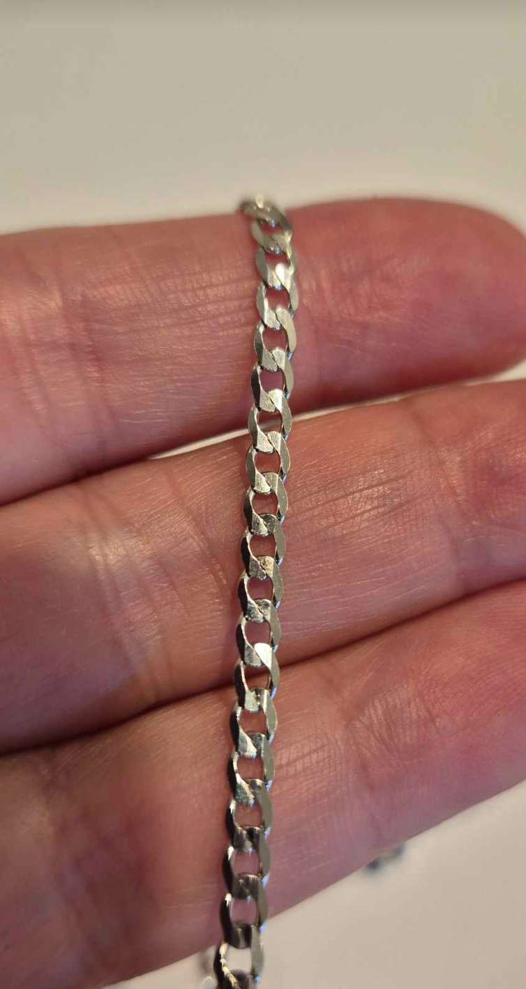 Genuine Solid 9ct 9k White Gold Kerb Curb Chain 3mm Wide 50cm 7.4grams