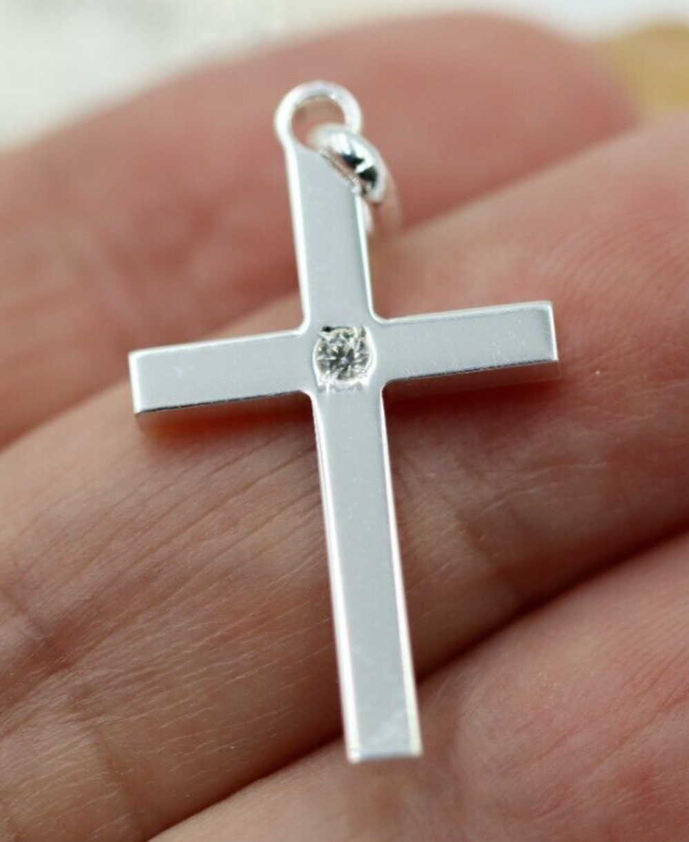 Genuine Sterling Silver 925 Solid CZ Cross Pendant / Charm