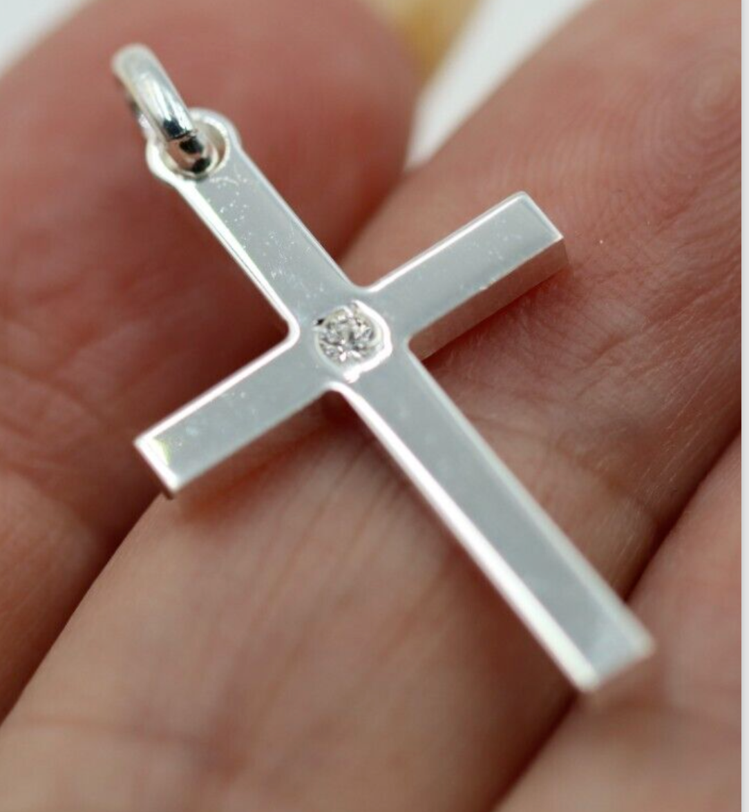 Genuine Sterling Silver 925 Solid CZ Cross Pendant / Charm