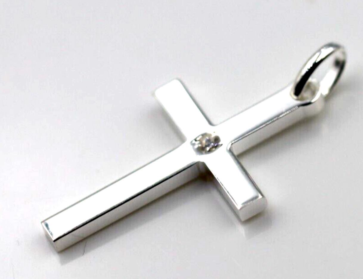 Genuine Sterling Silver 925 Solid CZ Cross Pendant / Charm