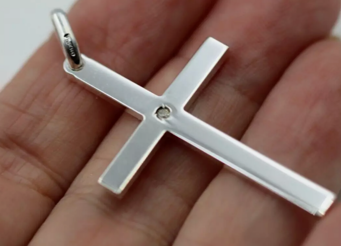 Genuine Sterling Silver 925 Solid CZ Large Cross Pendant / Charm