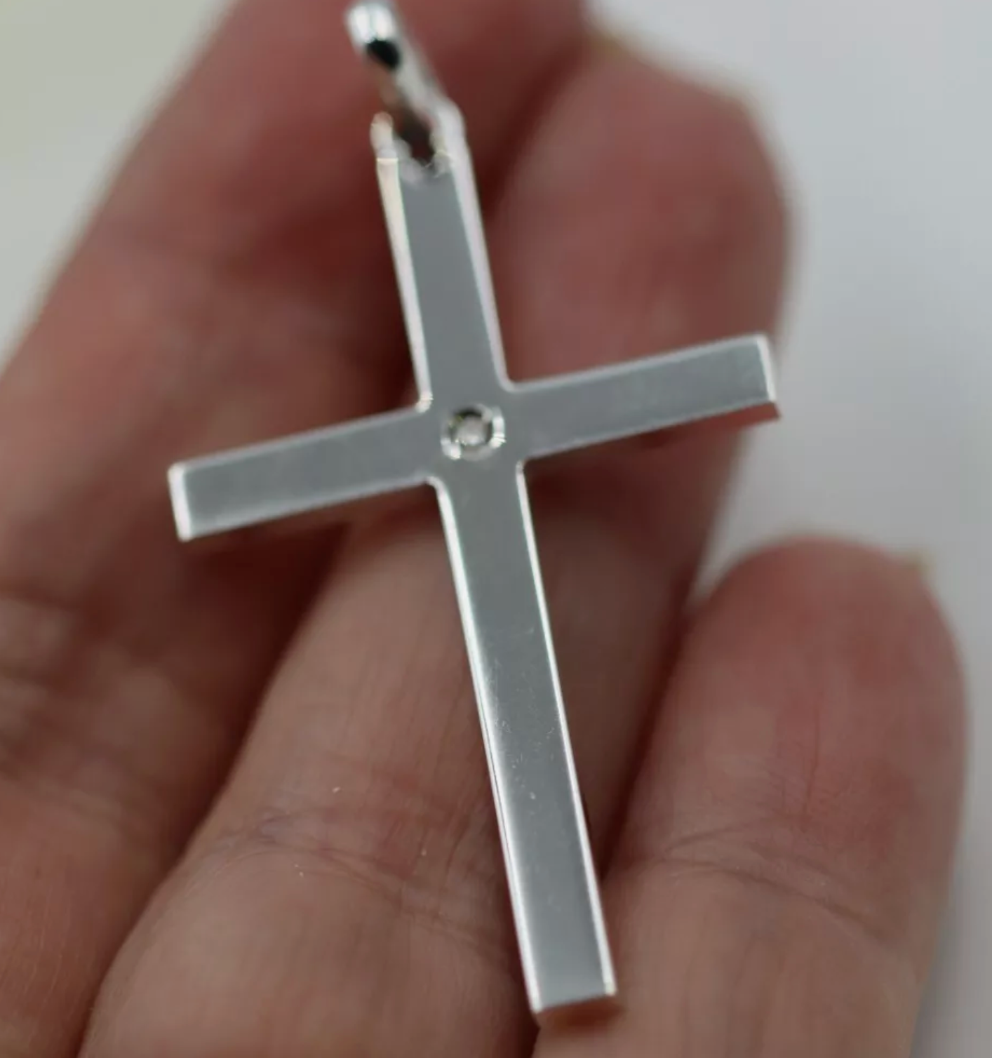 Genuine Sterling Silver 925 Solid CZ Large Cross Pendant / Charm