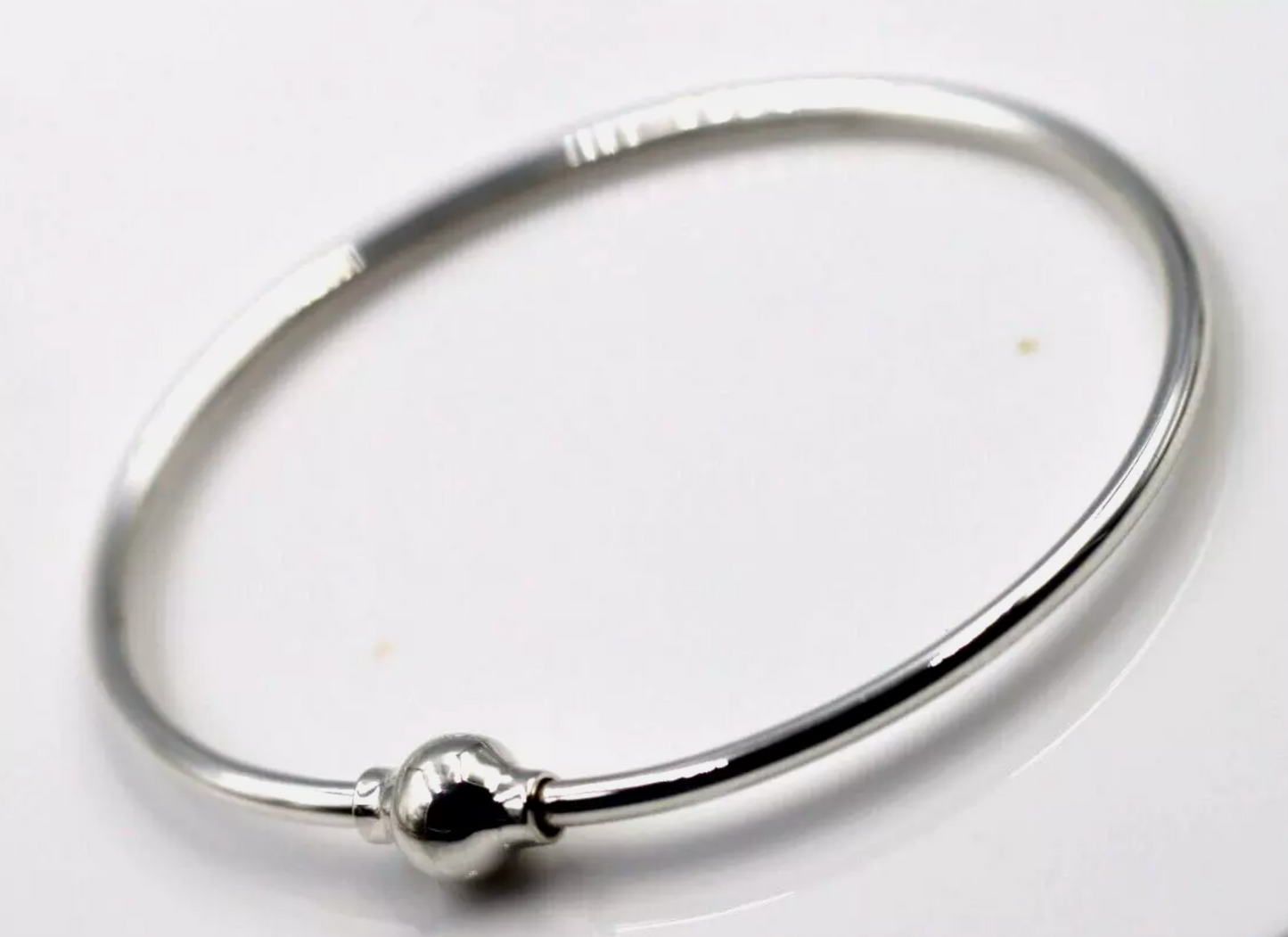 Solid Sterling Silver 925 Oval Bangle with Screw Ball Clasp - 3 sizes