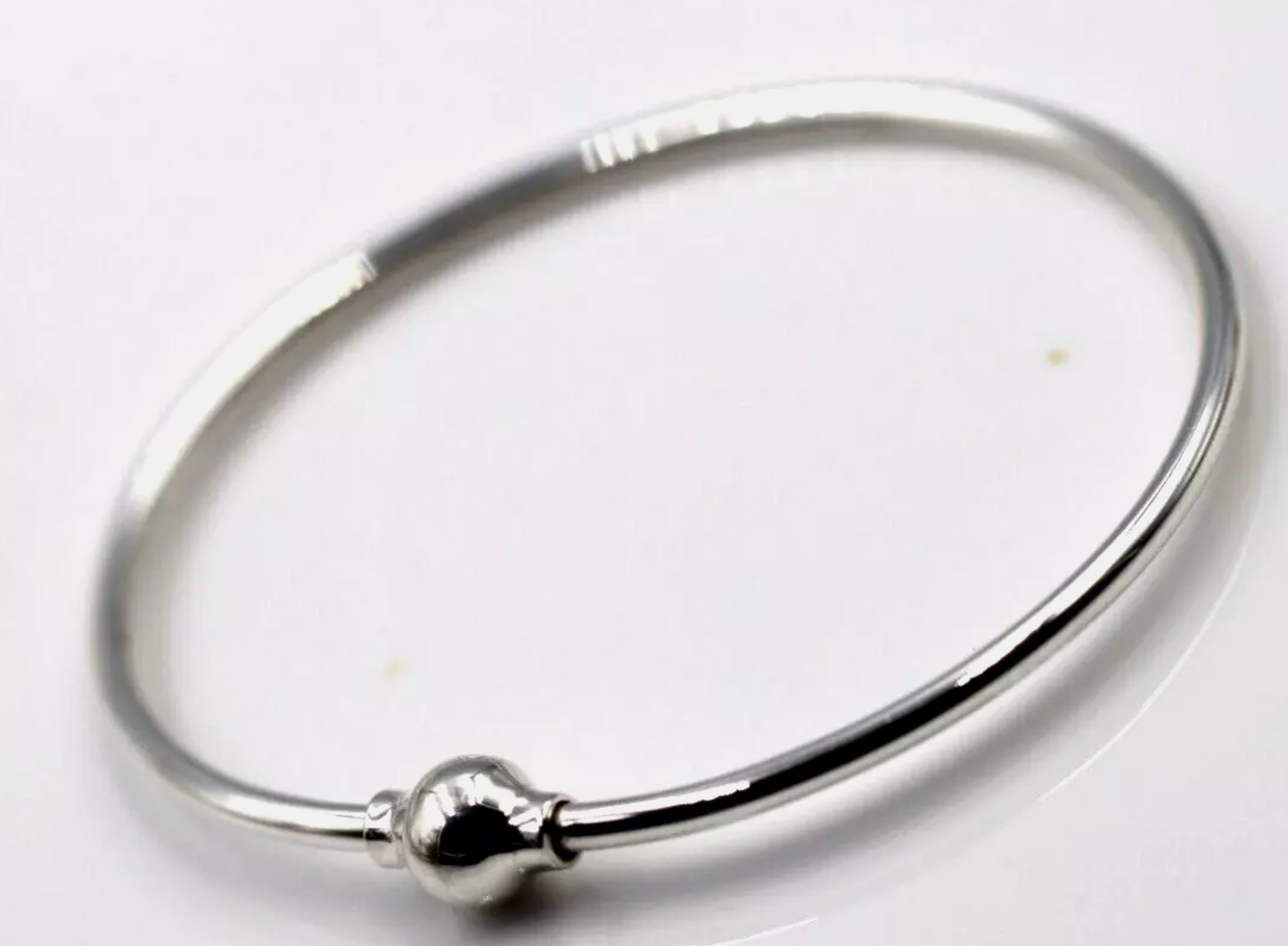 Solid Sterling Silver 925 Oval Bangle with Screw Ball Clasp - 3 sizes
