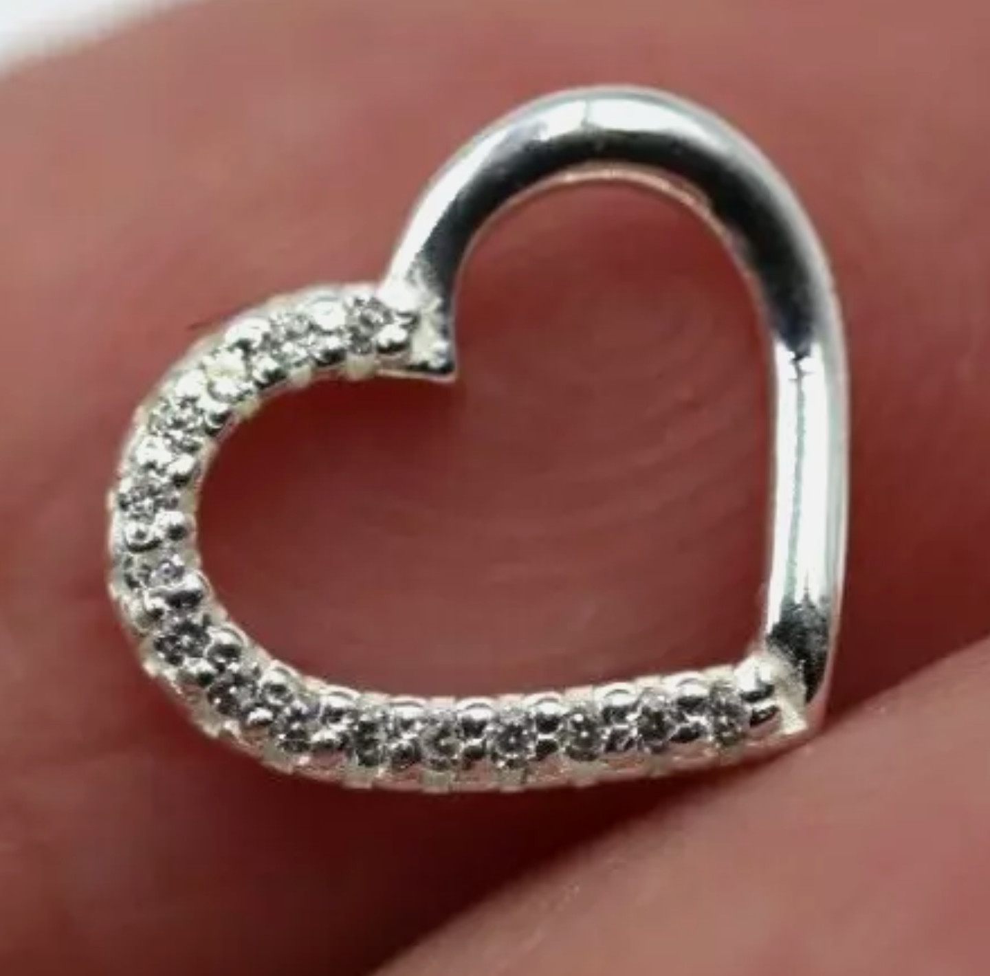 Genuine Sterling Silver 925 Floating Tiny Open Heart CZ Pendant Charm
