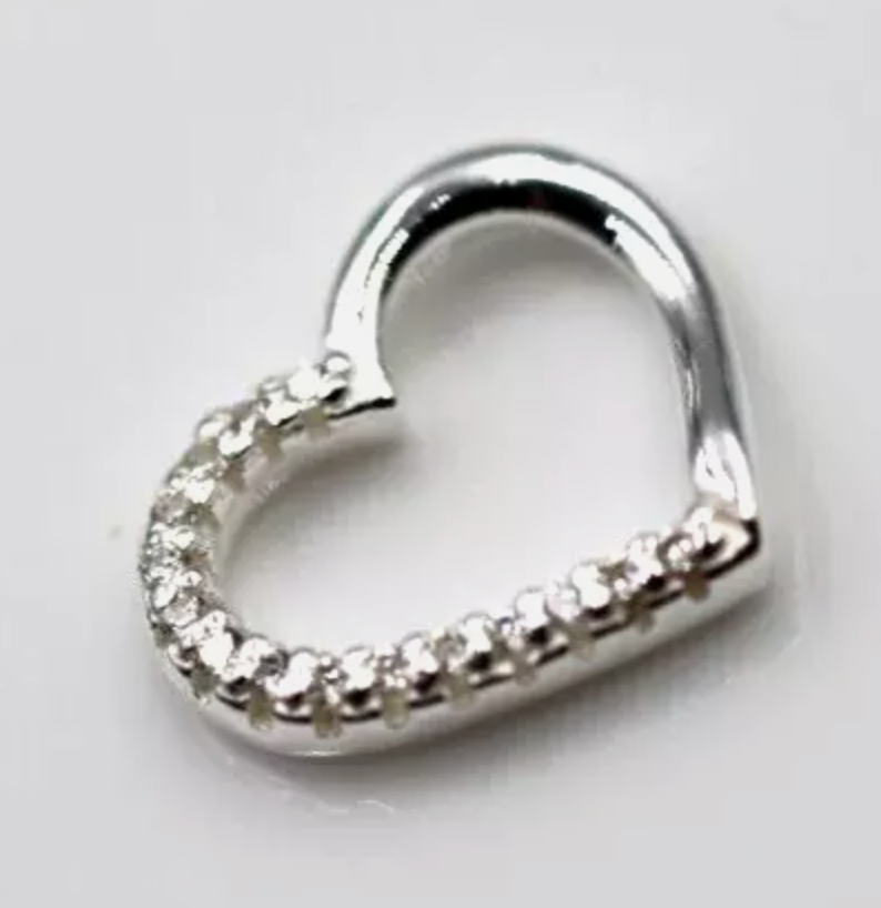 Genuine Sterling Silver 925 Floating Tiny Open Heart CZ Pendant Charm