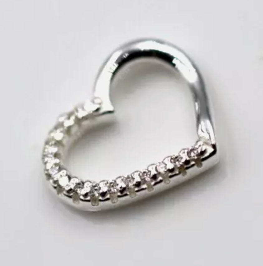 Genuine Sterling Silver 925 Floating Tiny Open Heart CZ Pendant Charm