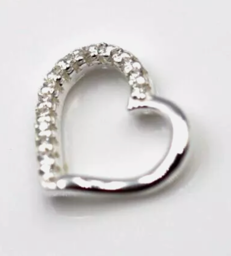 Genuine Sterling Silver 925 Floating Tiny Open Heart CZ Pendant Charm