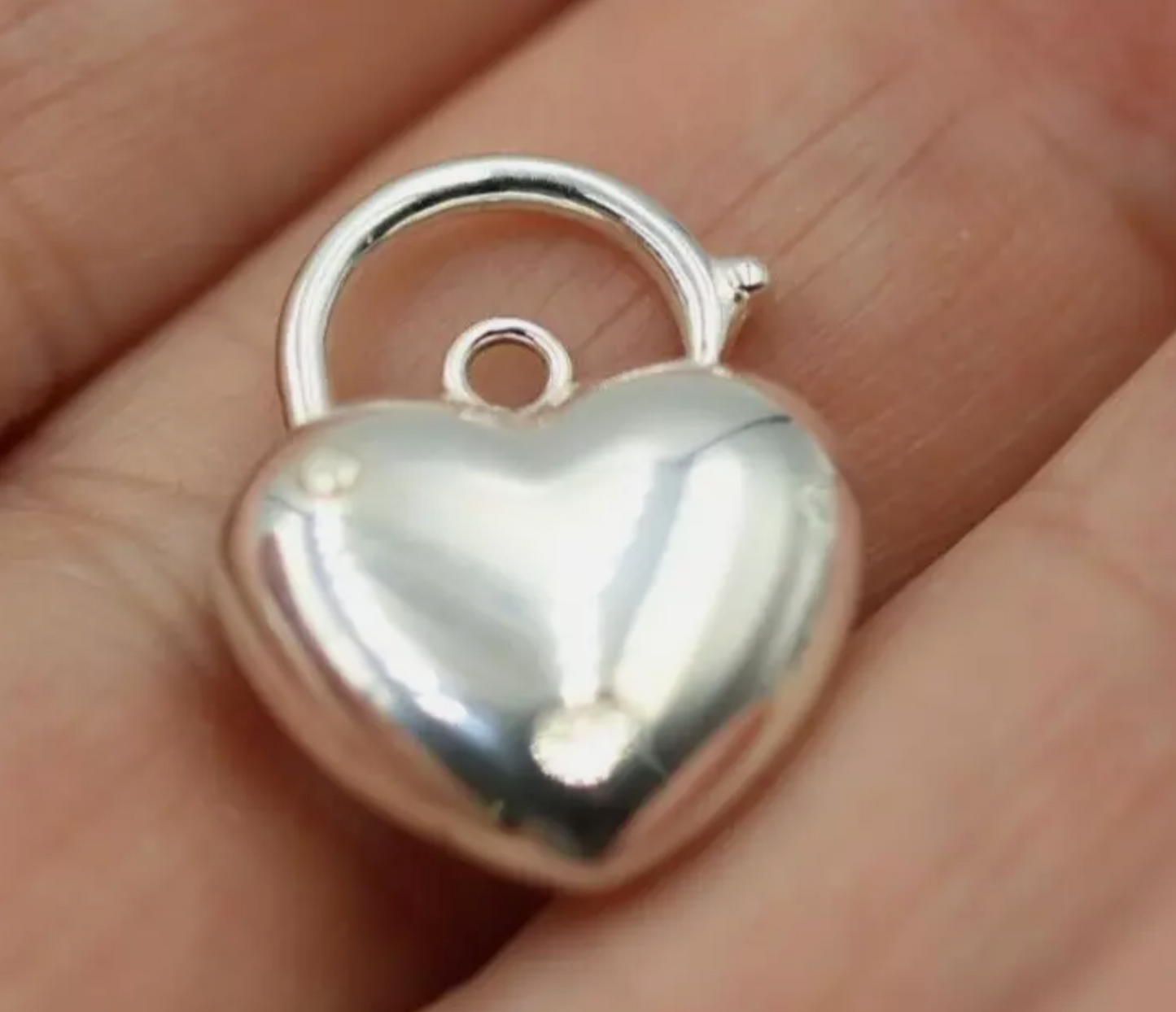 Sterling Silver 925 Bubble Heart Padlock Pendant 15mm X 19mm