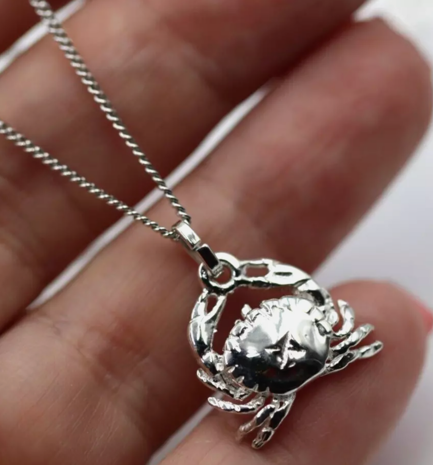 Sterling Silver 925 Solid Crab Cancer Zodiac Pendant + Necklace Chain