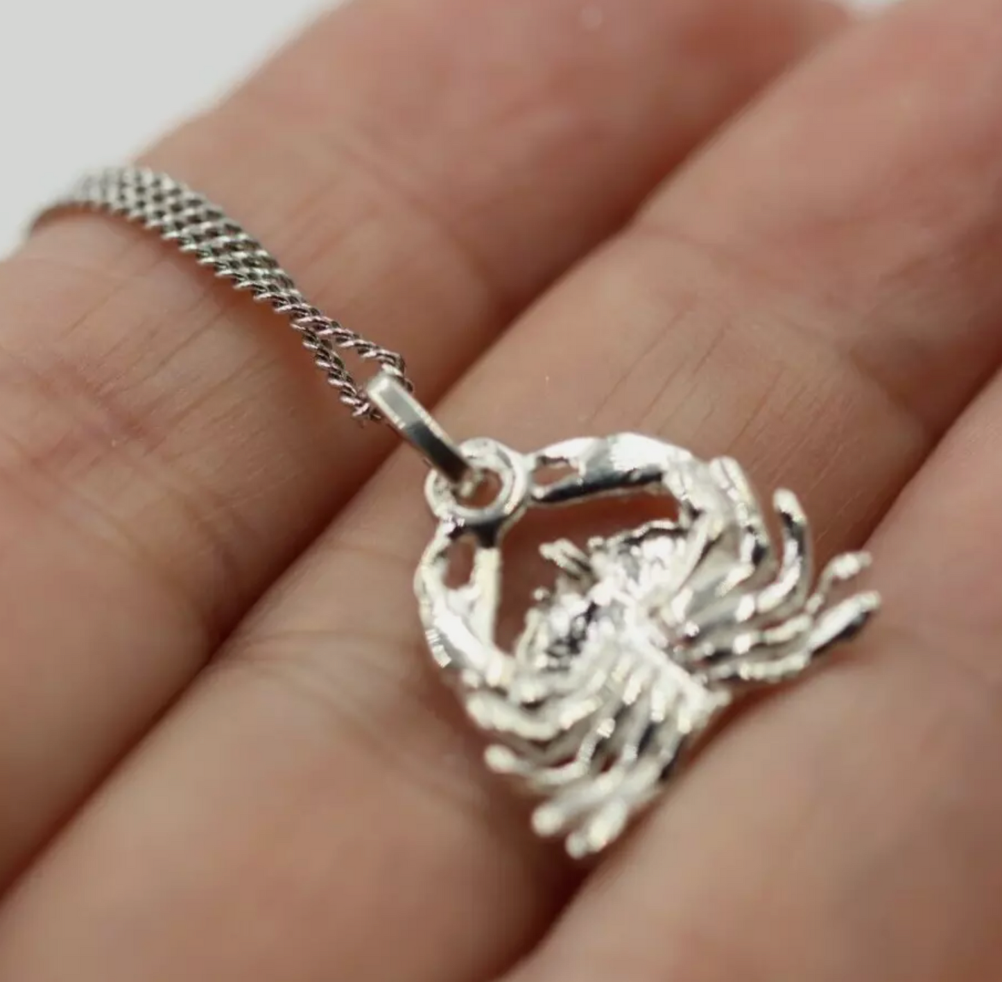 Sterling Silver 925 Solid Crab Cancer Zodiac Pendant + Necklace Chain