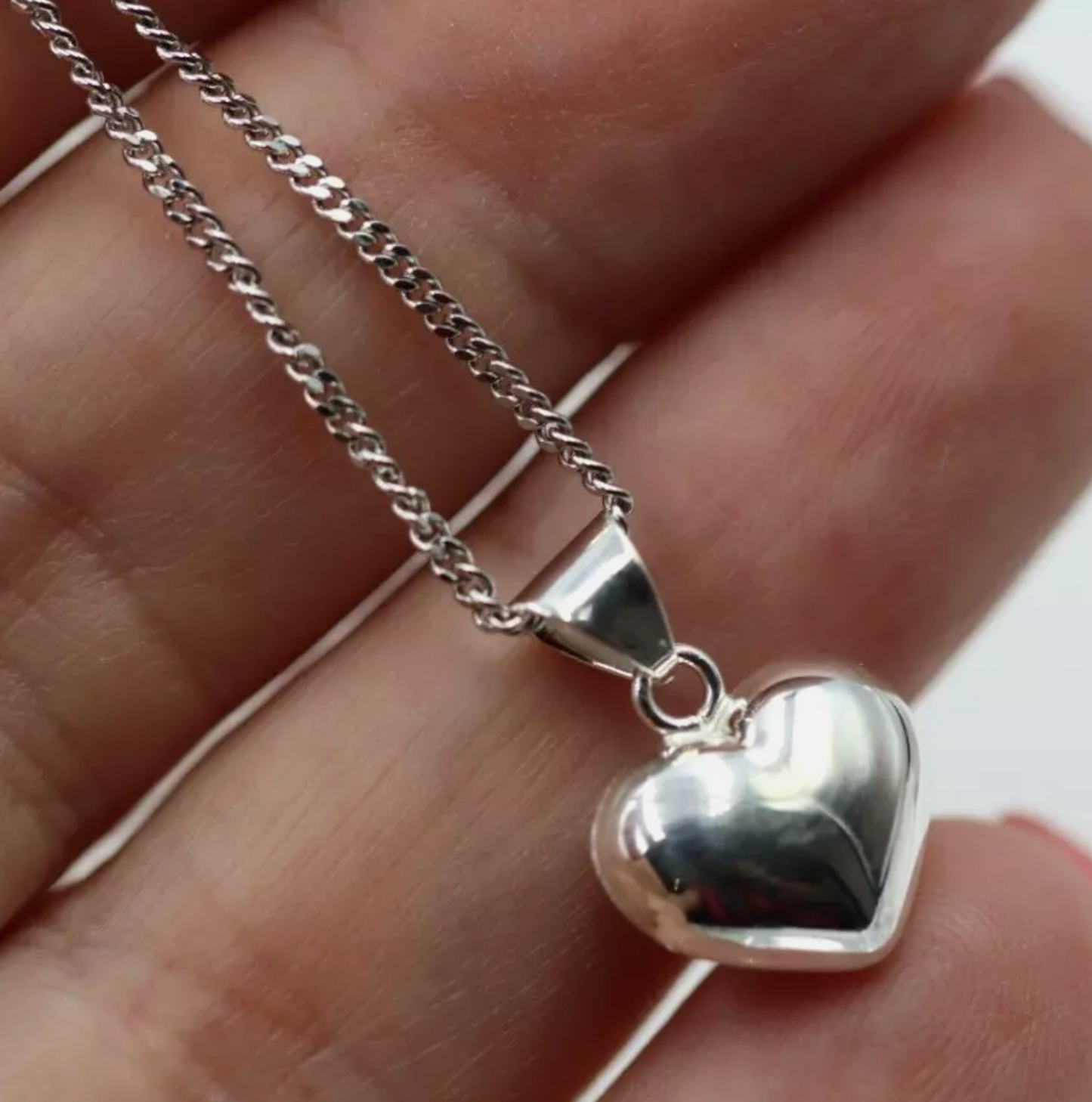 Sterling Silver 925 Small Puffy Bubble Heart Pendant + 45cm Necklace