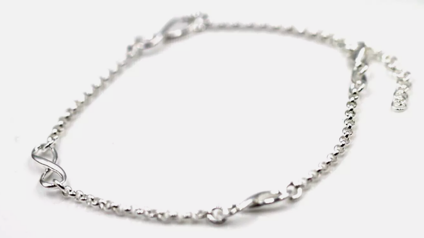 Sterling Silver 925 Infinity Belcher Anklet 23cm Chain + 3cm Extender