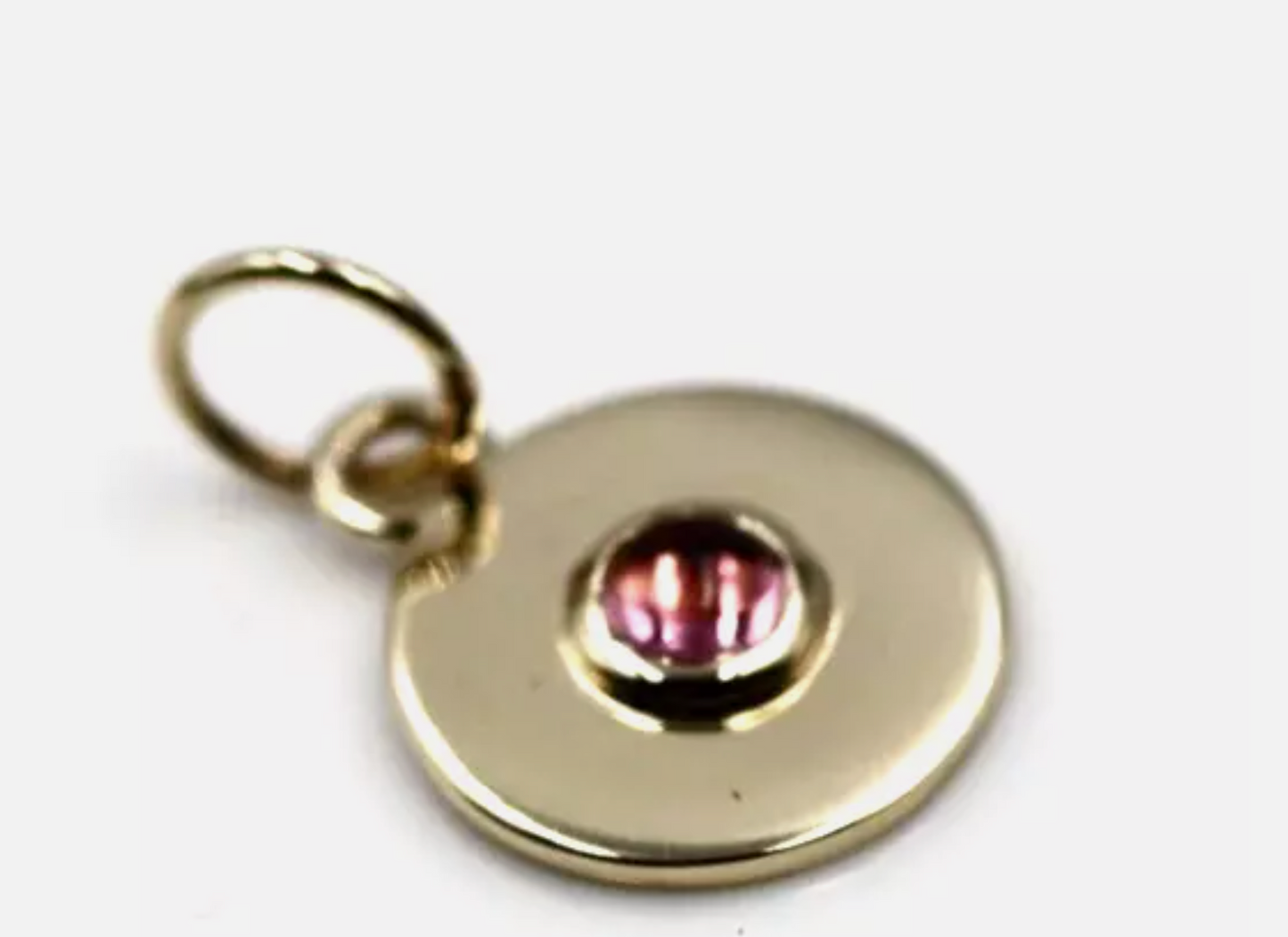 Genuine 9ct 9K 375 Yellow Gold 12mm Cabochon Pink Tourmaline Disc Pendant Charm