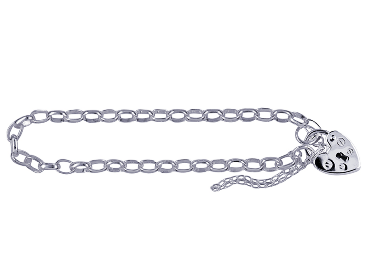 Sterling Silver 925 Oval Belcher Plain Padlock Bracelet 19cm long