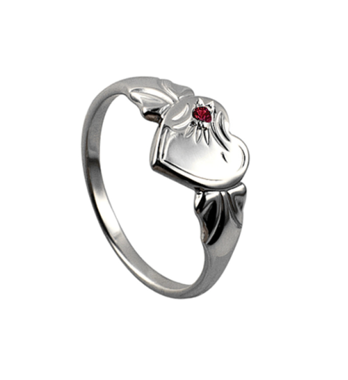 Sterling Silver 925 January Birthstone Heart Signet Ring + Garnet CZ