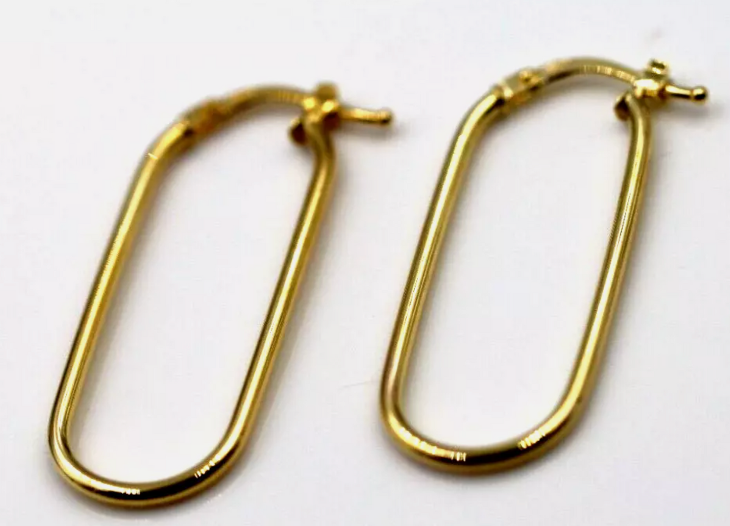Genuine 9ct 9K 375 Yellow Gold Fine Long Oval Hoops Earrings